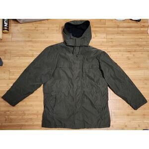 Vintage St Johns Bay Mens Large Parka Jacket Green Quilt Removable Hood Full Zip